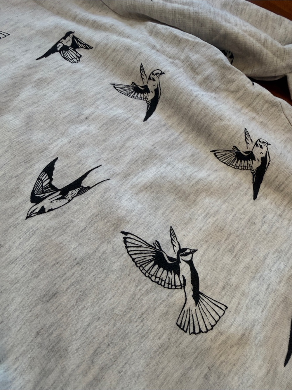 Light Gray Bird-Print Crewneck Sweatshirt - Picture 2 of 9